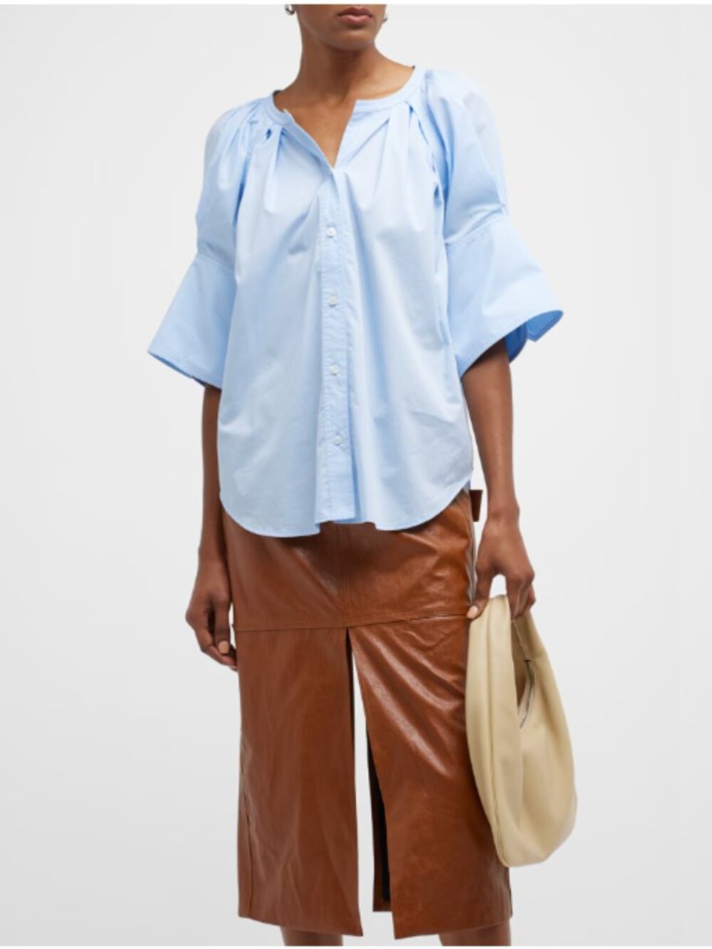 A.L.C. Chloe Button-Front Pleated Puff Sleeve Blouse Size 12 NWT